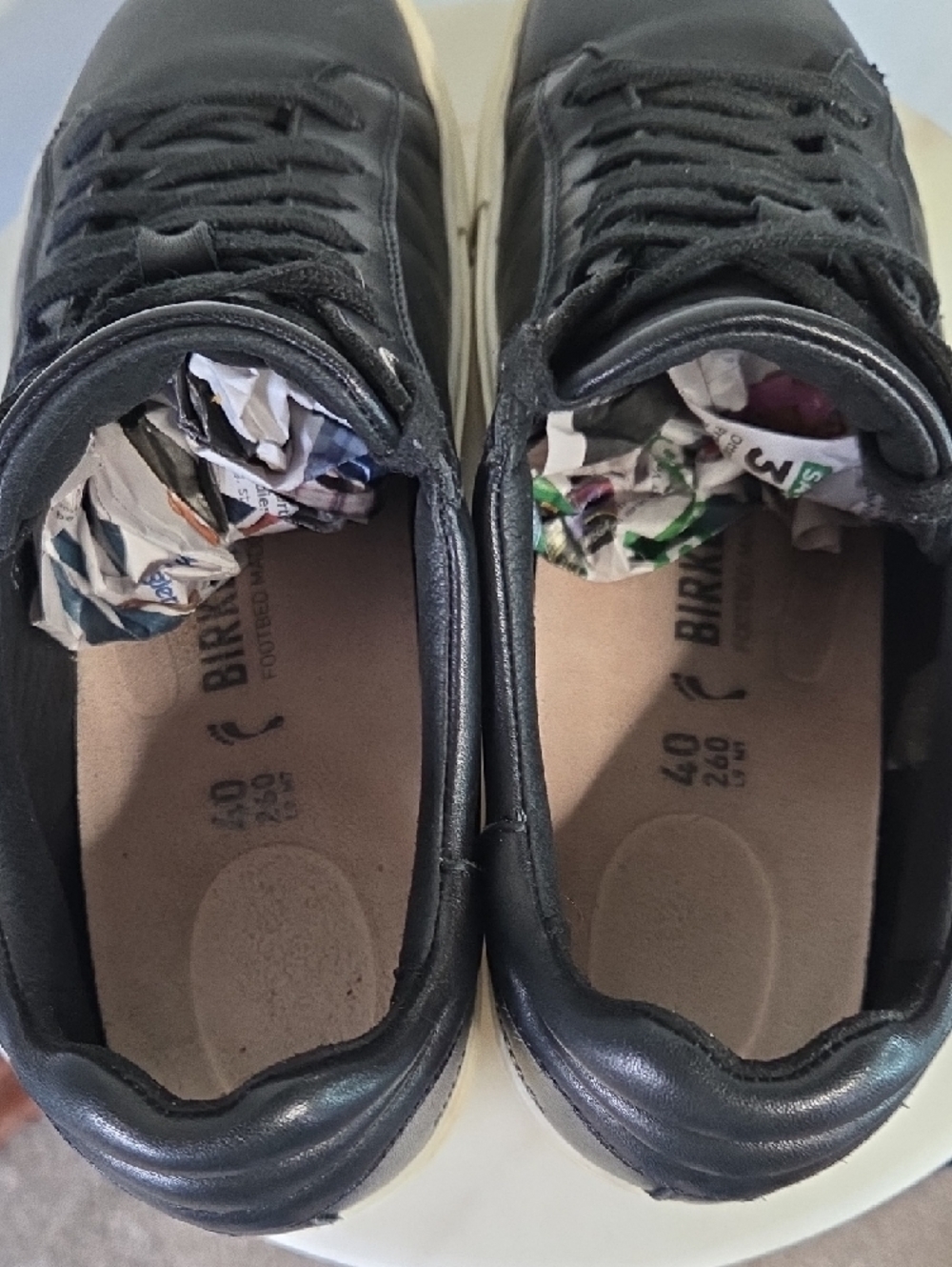 Birkenstock Womens Black Leather Sneakers with White Sole Size 40 - Picture 7 of 8